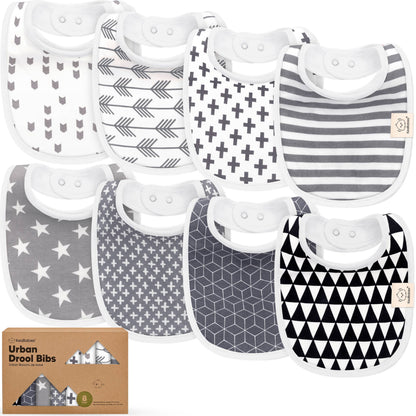 8-pack Urban Drool Bibs for Teething Baby Boys and Girls