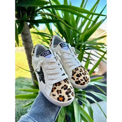 Black Glitter Star with Cheetah Accent Sneakers