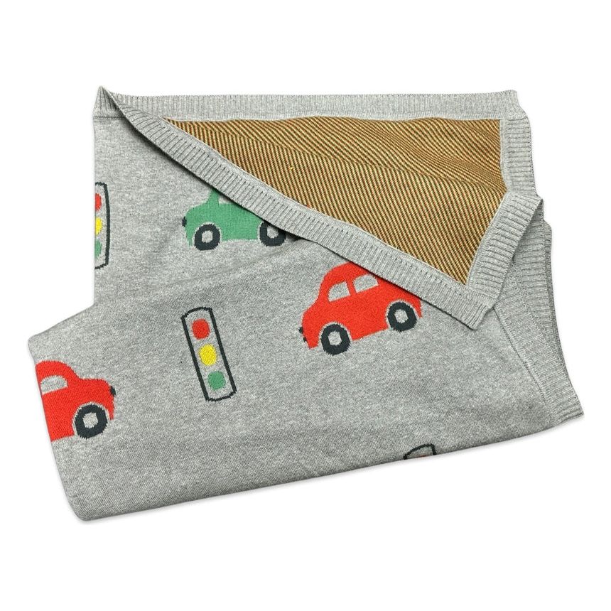 Mini Car - Organic Cotton Jacquard Knit Baby Blanket