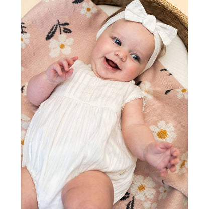 Daisy Floral - Organic Jacquard Sweater Knit Baby Blanket