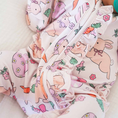 Hoppy Spring Ruffle Zipper Footie | Pink