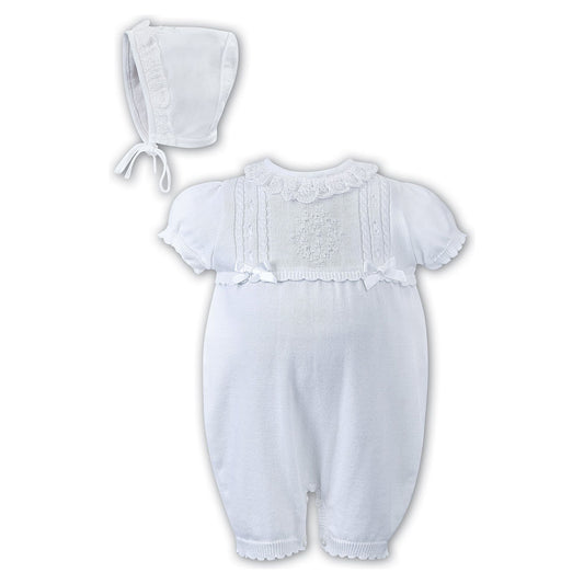 Sarah Louise Knit Romper and Bonnet White