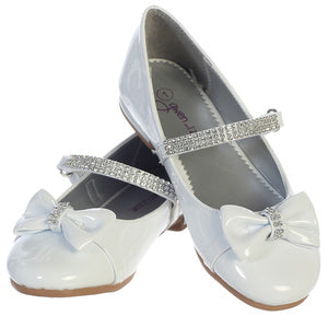 Girl's flat shoes with rhinestone strap & bow accent Size 10