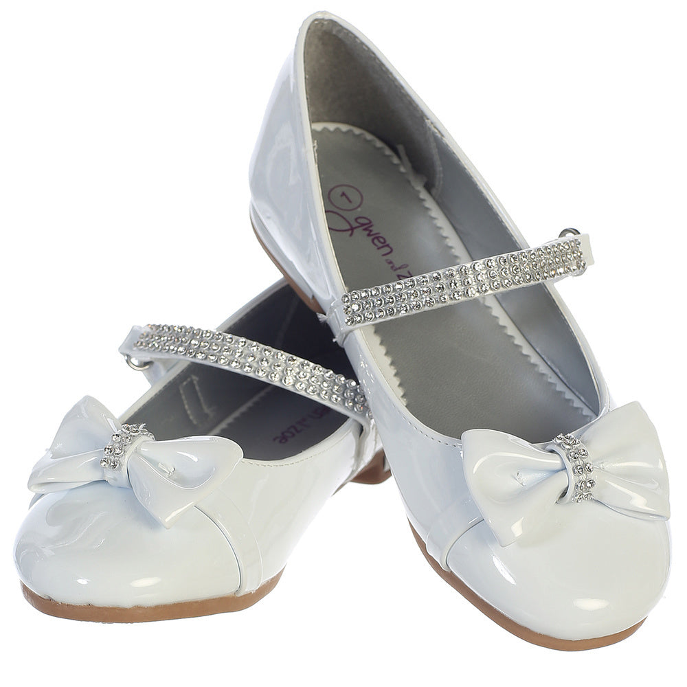 Girl's flat shoes with rhinestone strap & bow accent Size 10