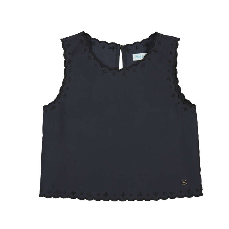 Black Emb Scalloped Top