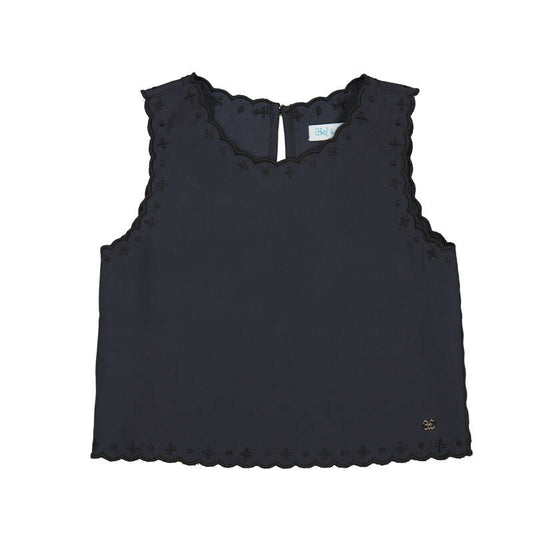 Black Emb Scalloped Top