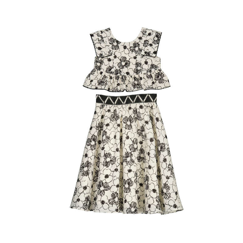 Skirt Set Midi Black and Creme Floral