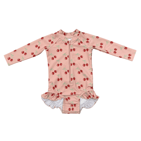 Girl's One-Piece Ruffle Rash Guard Swimsuit