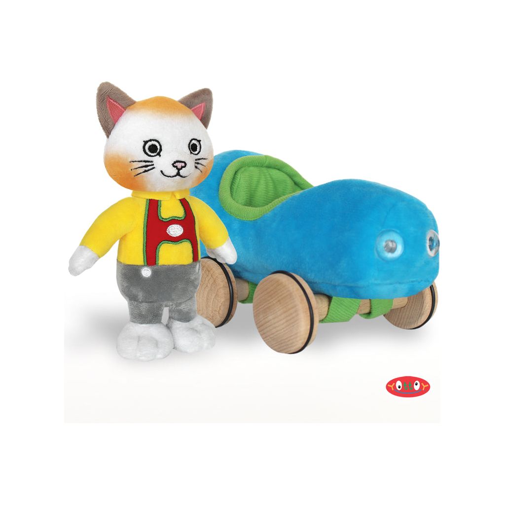 HUCKLE CAT SOFT TOY WITH BLUE CAR