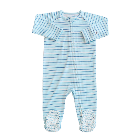 Zipper Footie - Blue Stripe