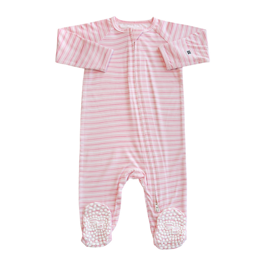 Zipper Footie - Pink Stripe