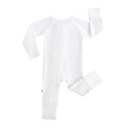 Snow Ribbed Zippered Baby Romper