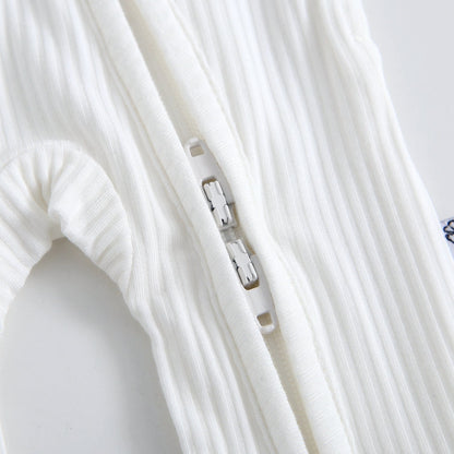 Snow Ribbed Zippered Baby Romper