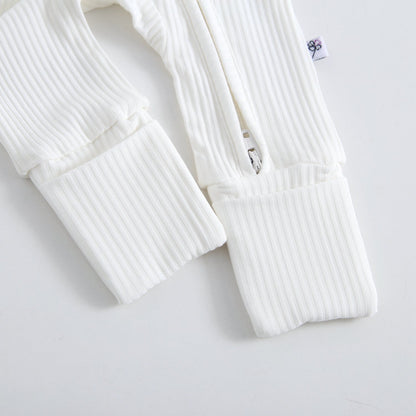 Snow Ribbed Zippered Baby Romper