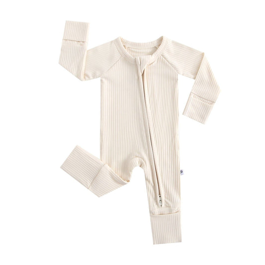 Oatmeal Ribbed Zippered Baby Romper