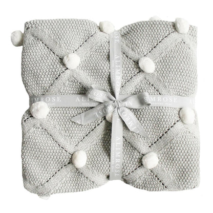 Pom Pom Baby Blanket-Grey and White