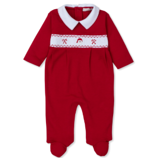 Red Hand Smocked Santa Footie