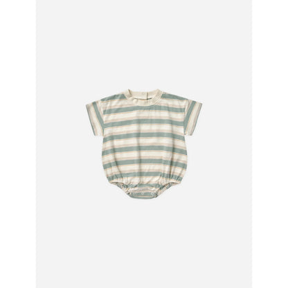 Relaxed Bubble Romper Aqua Stripe