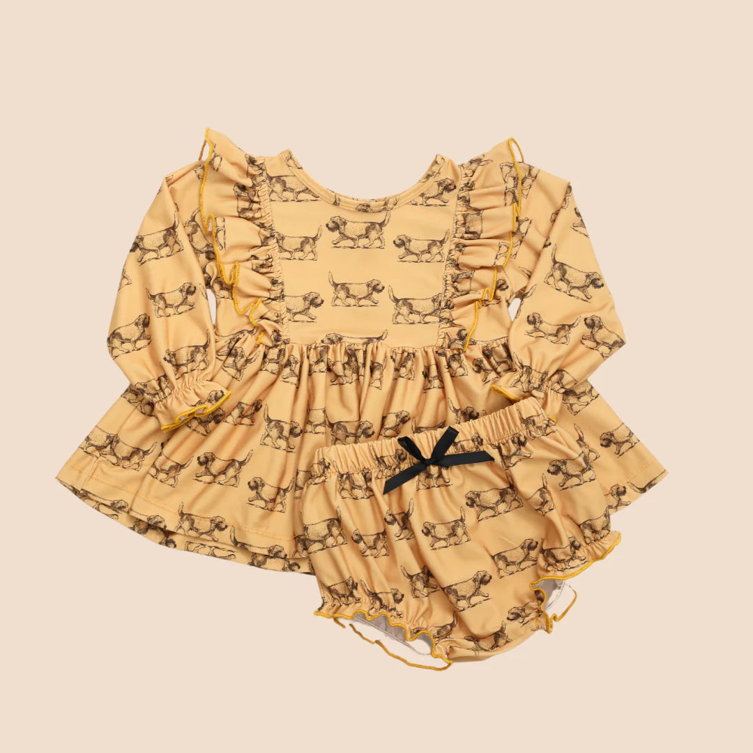 Ruffled Lap Dress Set- Puppy