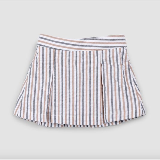 Rosewood & Navy Striped Seersucker Skort
