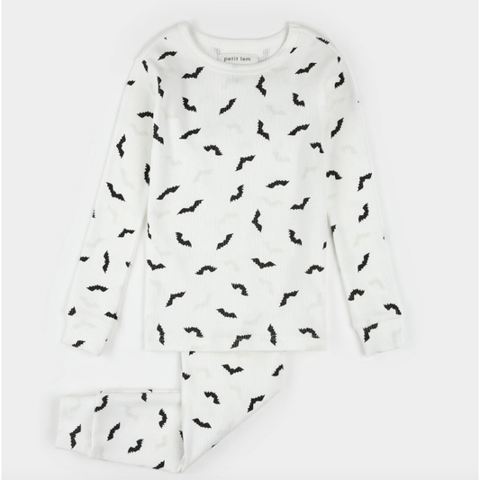 BATS GLOW IN THE DARK PJ SET-OFF WHITE