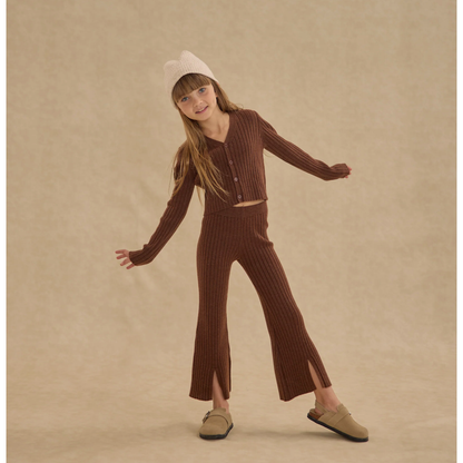 KNIT TOP & FLARE PANT SET || BROWN