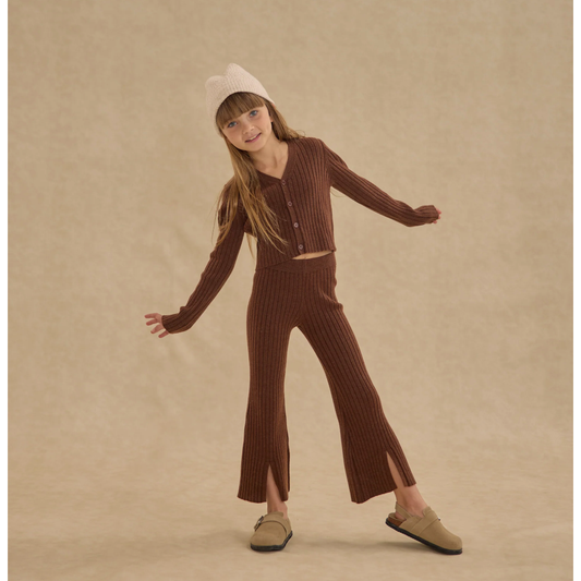KNIT TOP & FLARE PANT SET || BROWN