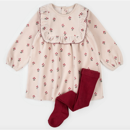 Winterberry Velour Dress with Tights