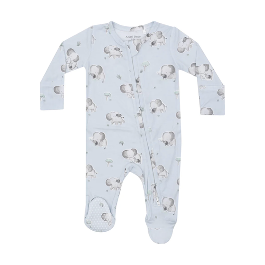 Gray Elephants - Blue 2 Way Zipper Footie