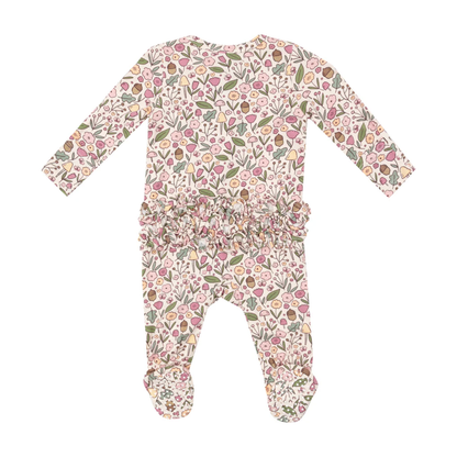 Acorn Floral - 2 Way Ruffle Zipper Footie