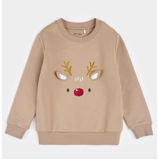 LITTLE REINDEER ON TAUPE FLEECE SWEATSHIRT