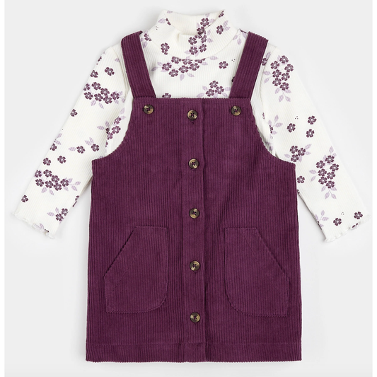 Plum corduroy overall dress set