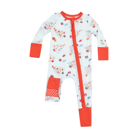 Vintage Christmas Trees Blue - 2 Way Zipper Romper
