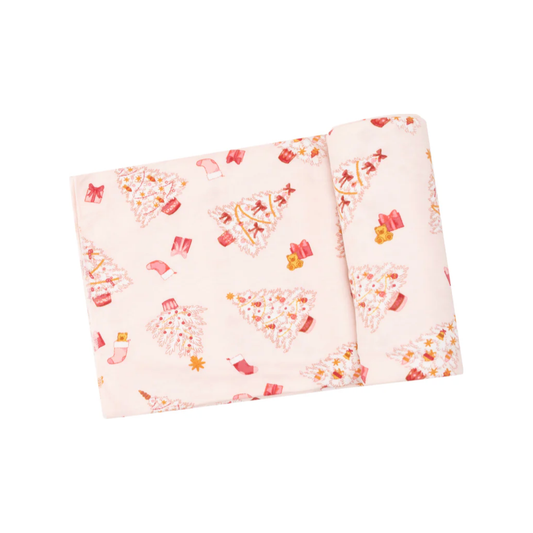 Vintage Christmas Trees Pink - Swaddle Blanket