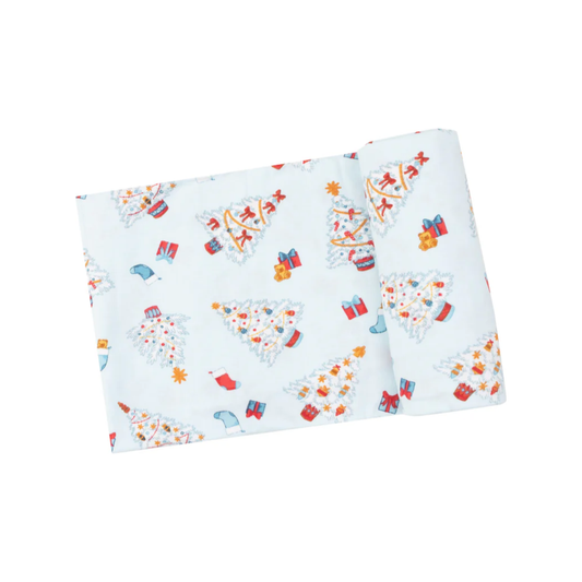 Vintage Christmas Trees Blue Swaddle Blanket