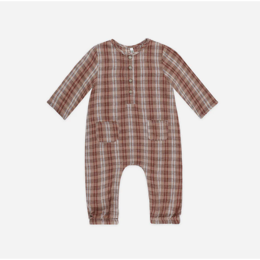 LONG SLEEVE WOVEN JUMPSUIT || AUTUMN PLAID