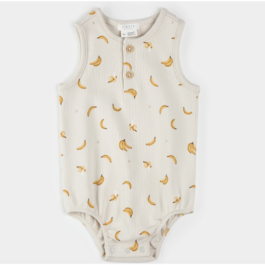 Banana Print On Ribbed Creme Romper