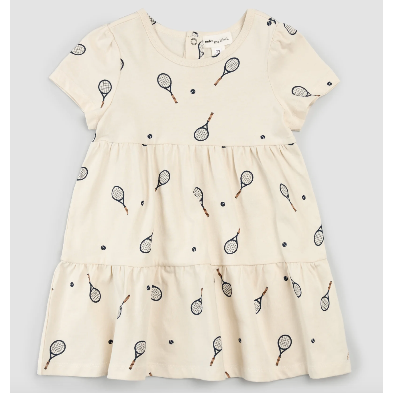 Racquet Print on Birch Tiered Jersey Dress