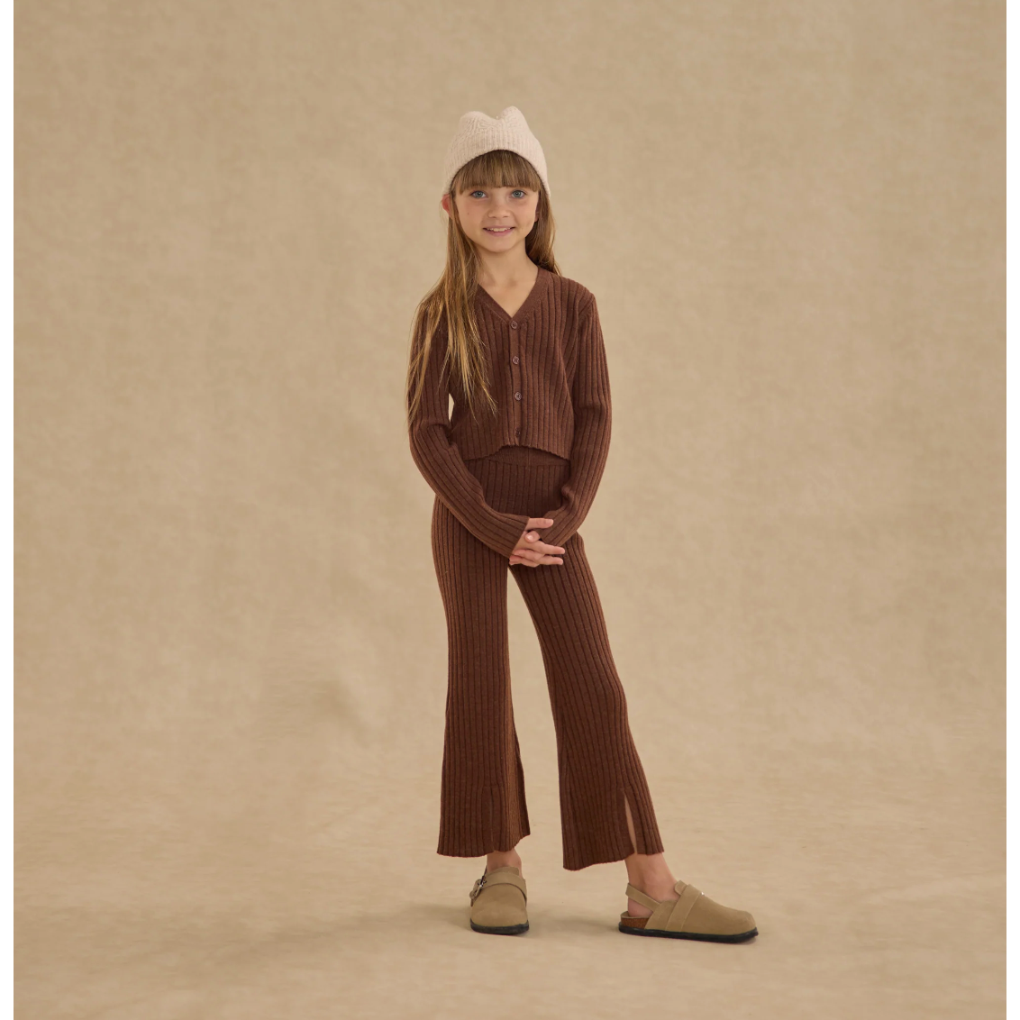 KNIT TOP & FLARE PANT SET || BROWN