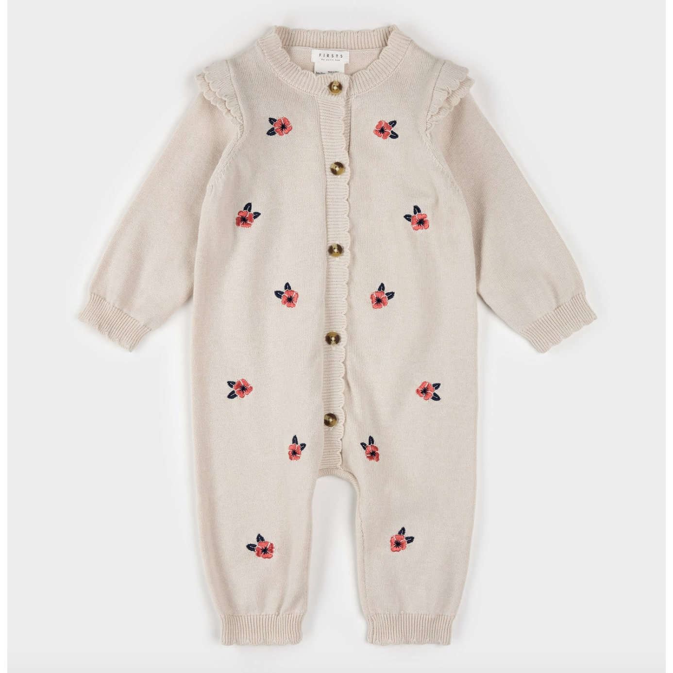 POPPY PRINT KNIT PLAYSUIT-BEIGE