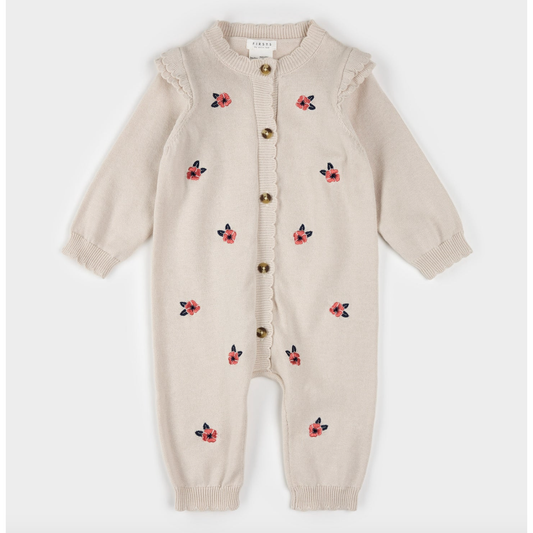 POPPY PRINT KNIT PLAYSUIT-BEIGE