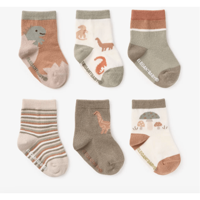 Dinosaur Non Slip Baby Socks 6 PK