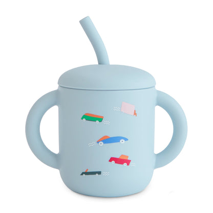 Silicone Training Cup + Straw w/Design