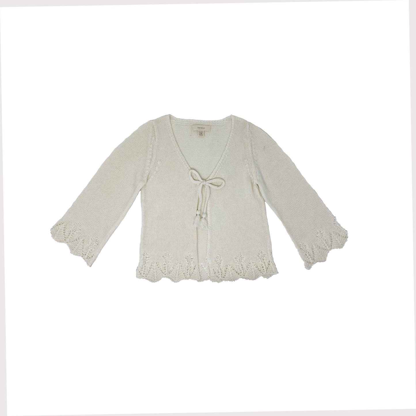 Cotton Cardigan Lace Bottom Tied Front Creme