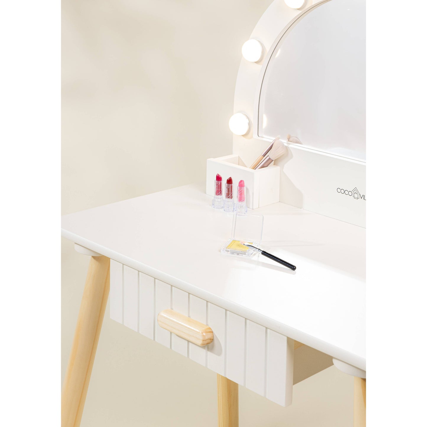 Wooden Play Vanity with Lighted Mirror & stool
