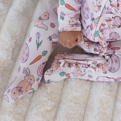 Hoppy Spring Ruffle Zipper Footie | Pink