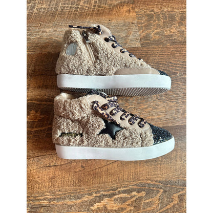 Tan Sherpa High Top Black Star Sneaker  