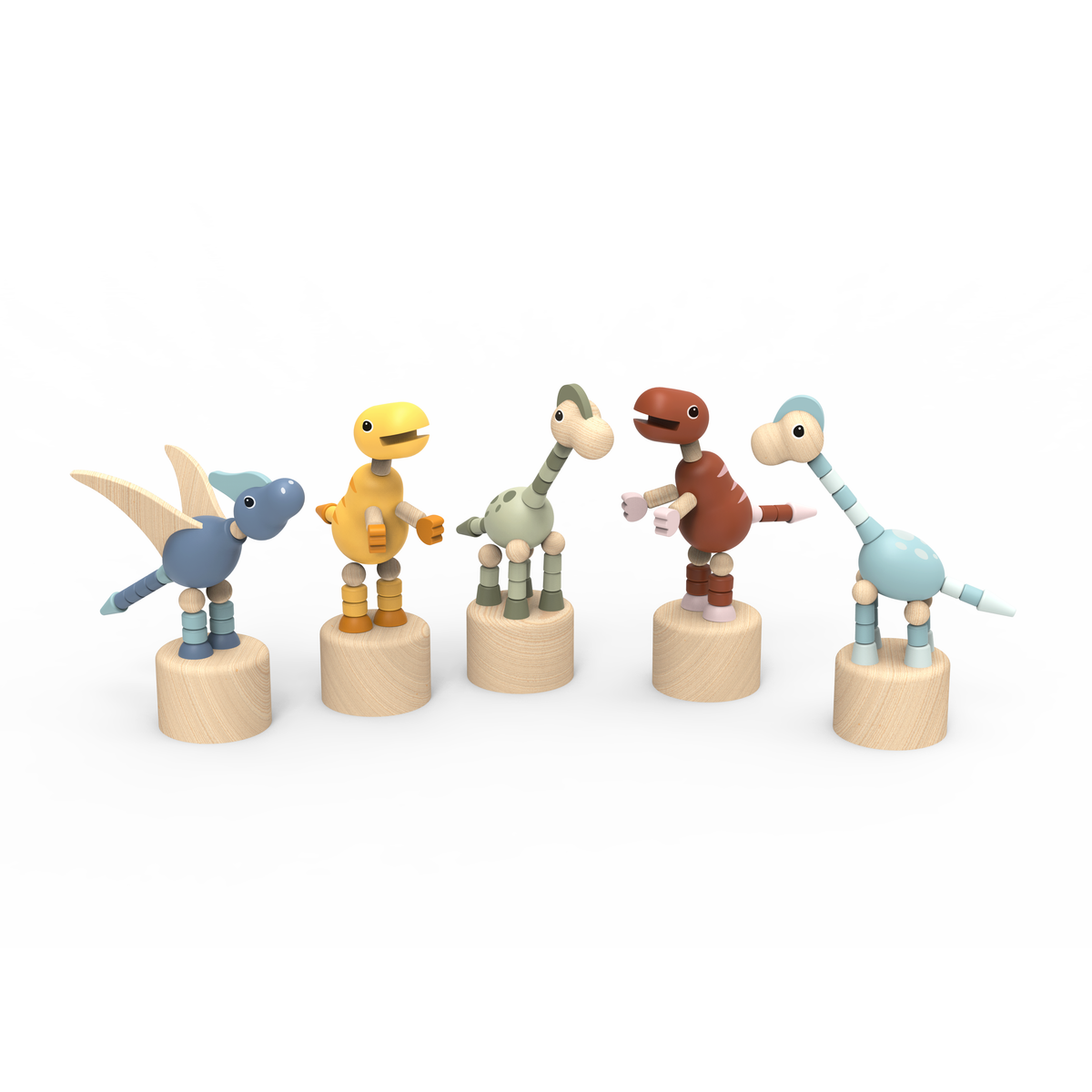 Display of 10 Dinosaur Pushing Puppet