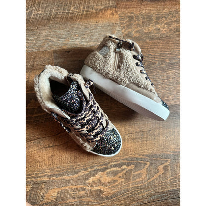 Tan Sherpa High Top Black Star Sneaker  