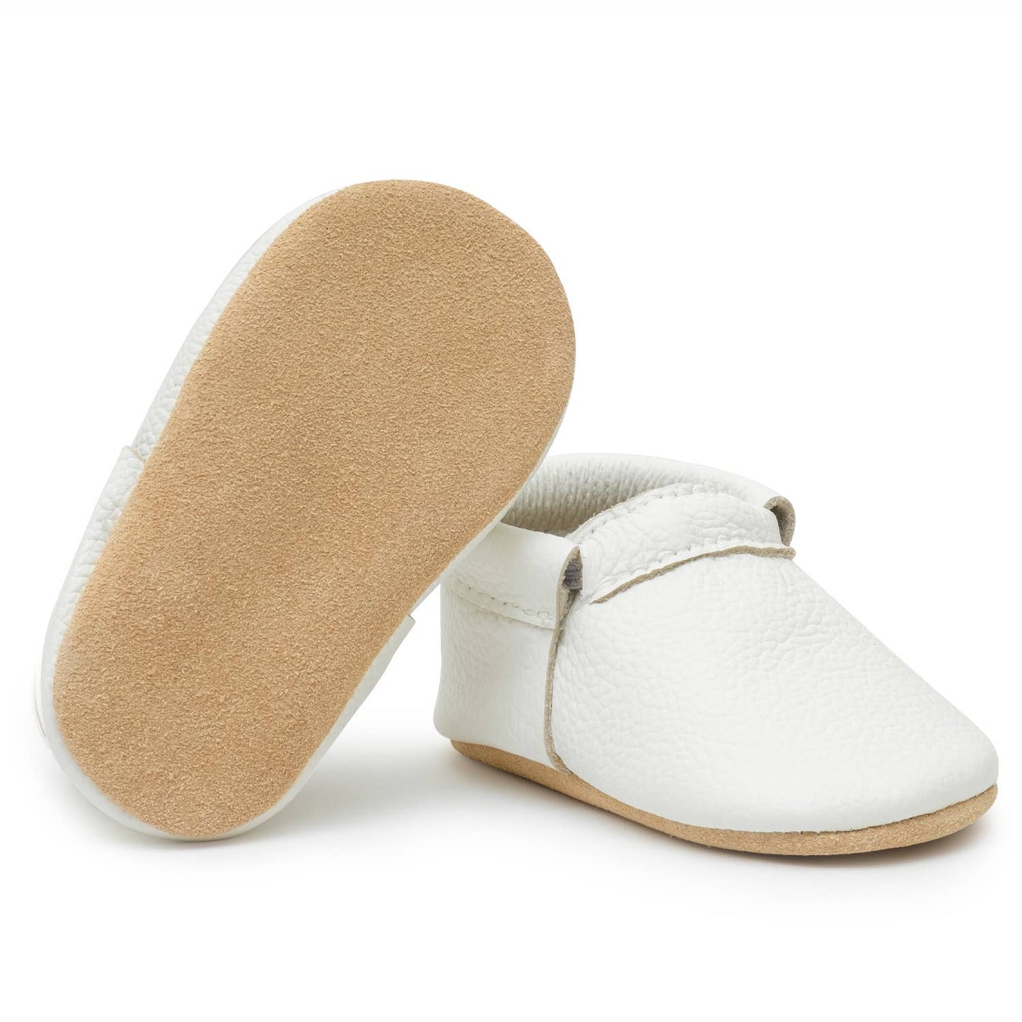 Fringeless Baby Moccasins - Leather Baby Shoes (Seashell)